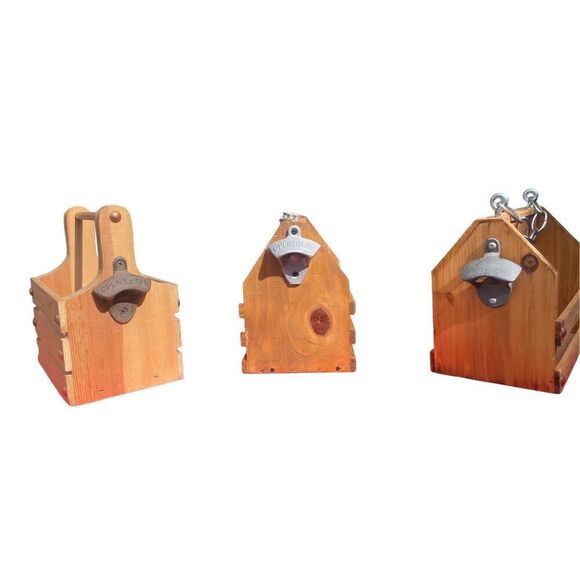 Custom Wood Beverage Caddy W/ Bottle Opener/4-Pack New - Picture 12 of 16
